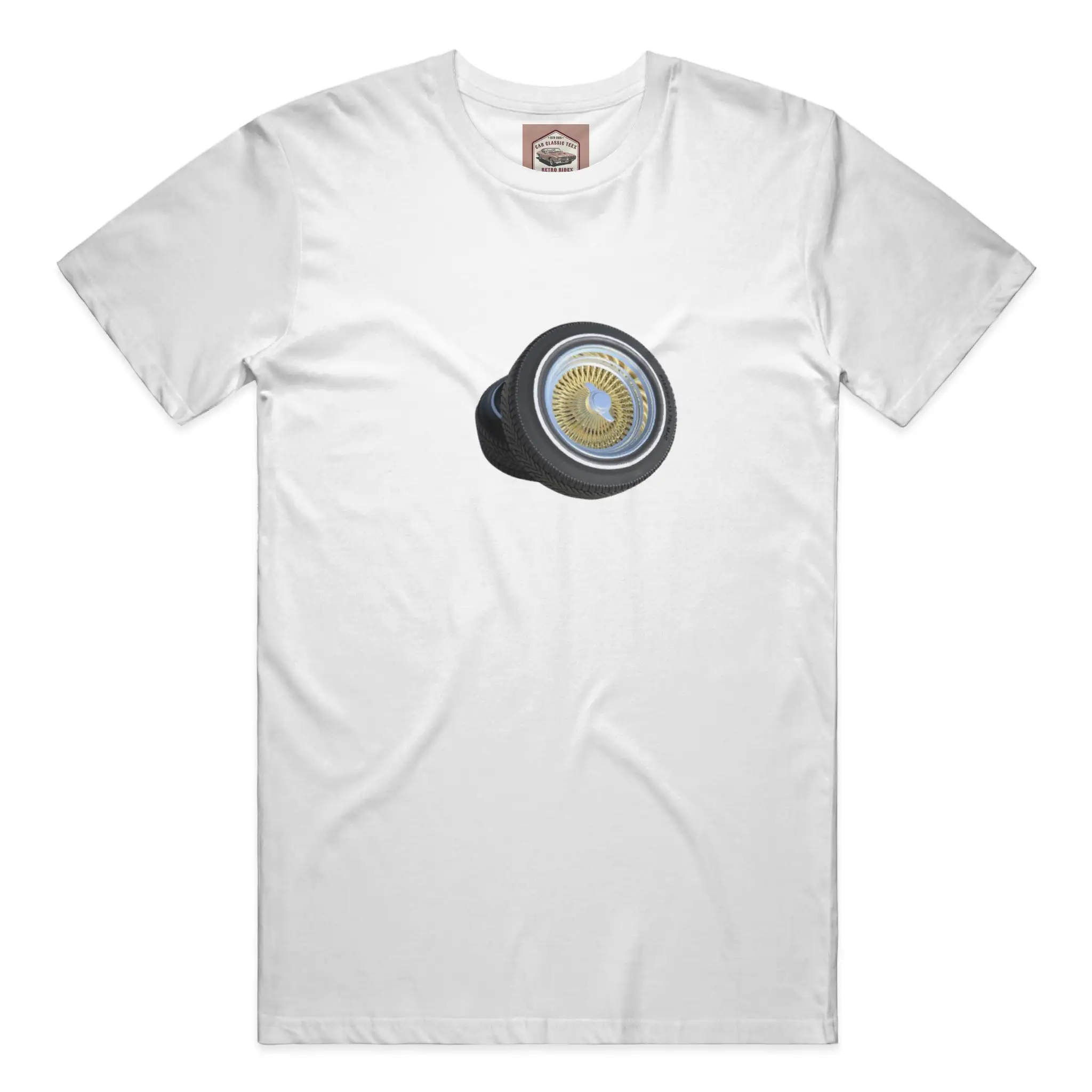 Gold 14 Inch Lowrider Wire Spoke Tires White Tee