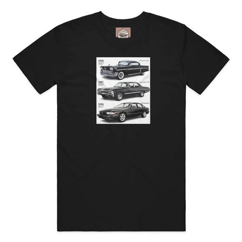 1958, 1967 and 1996 Chevy Impala SS Black Tee 