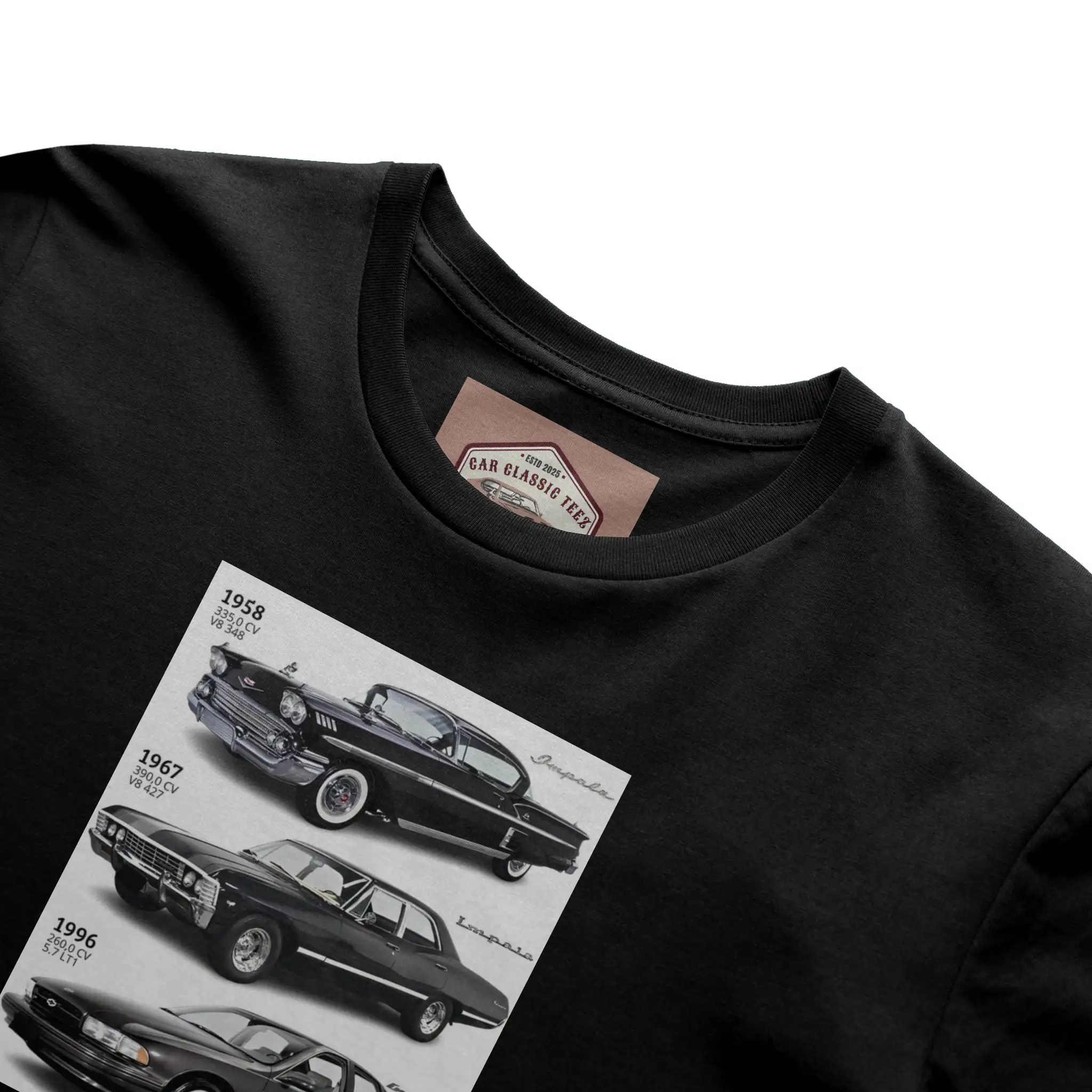 1958, 1967 and 1996 Chevy Impala SS Black Tee 
