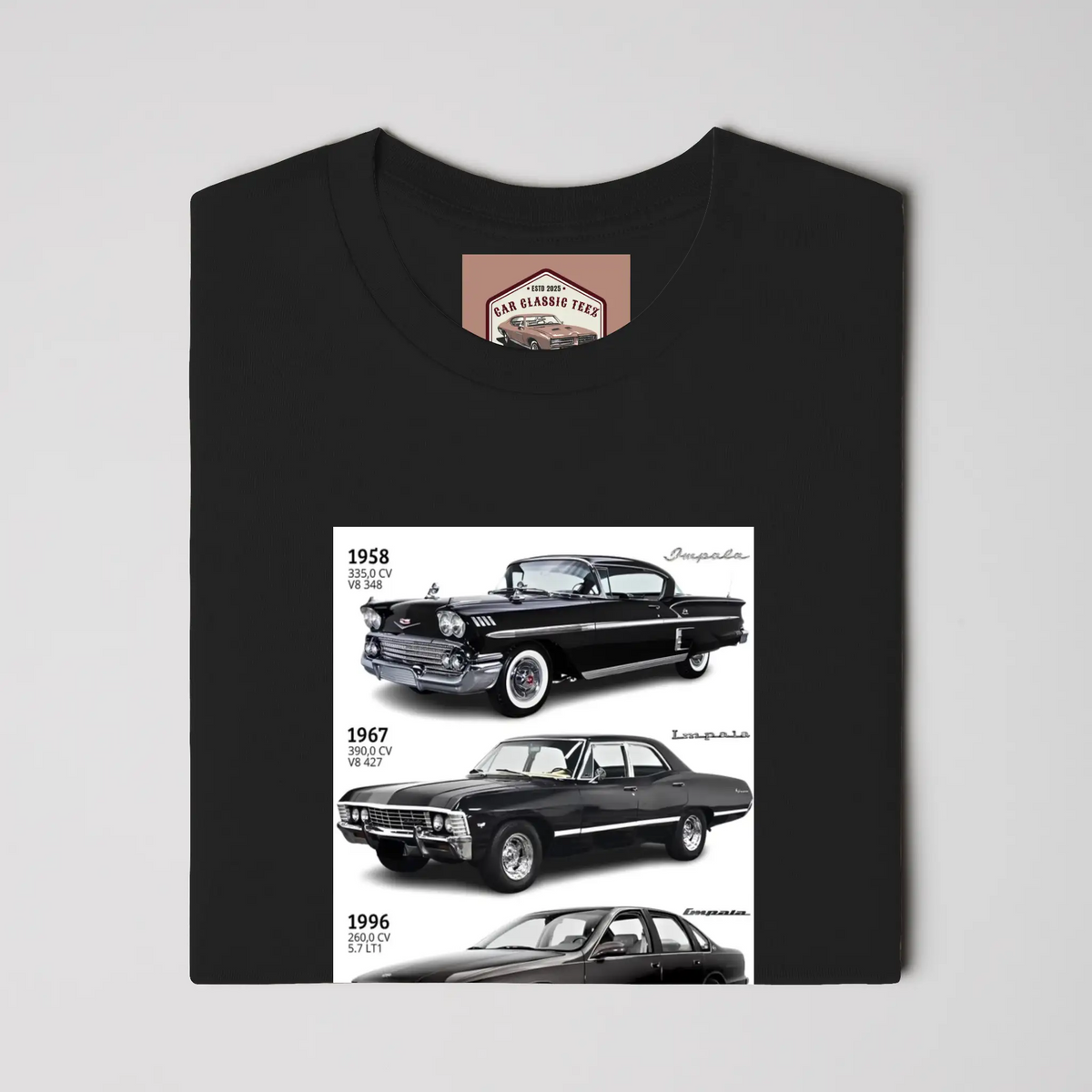 1958, 1967 and 1996 Chevy Impala SS Black Tee 