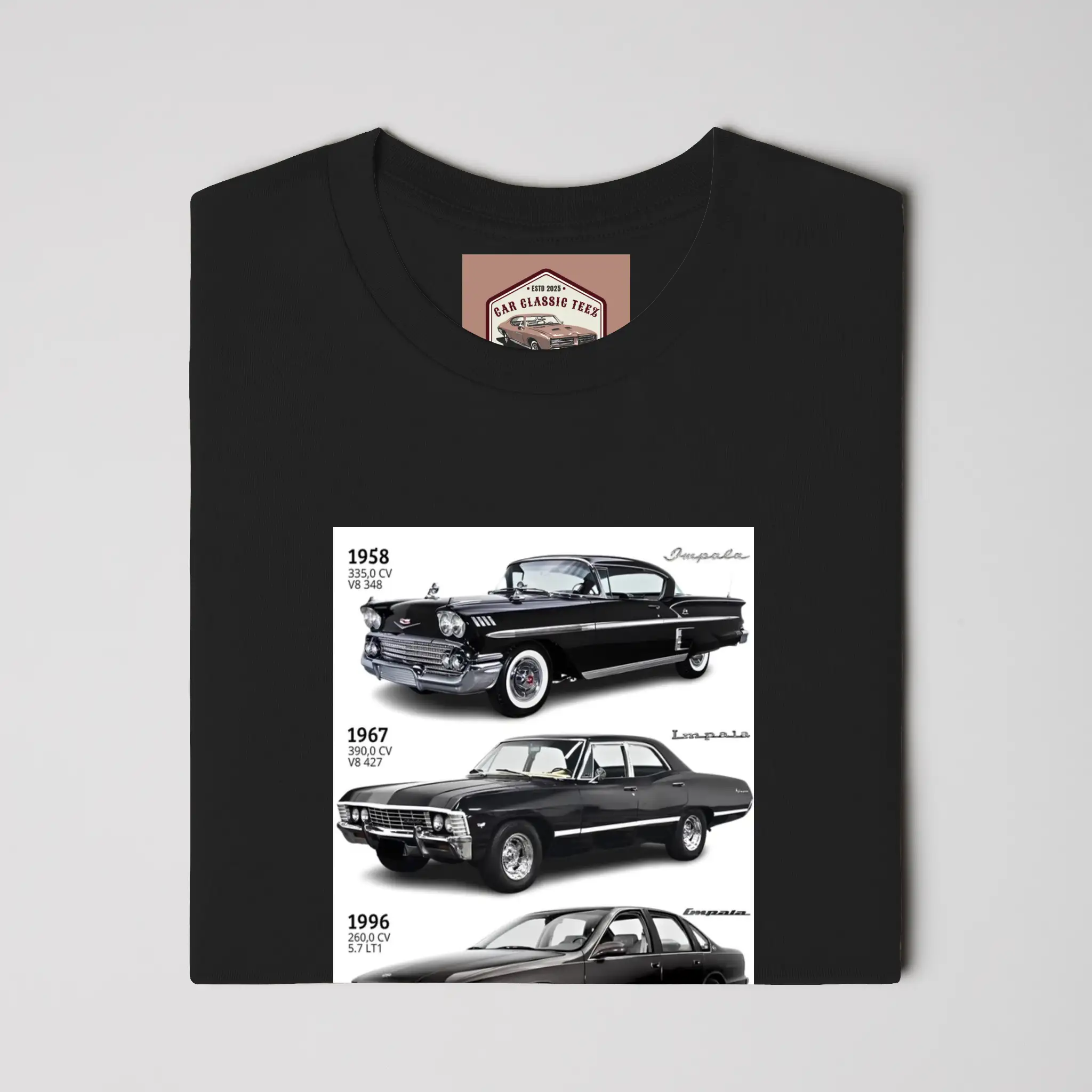 1958, 1967 and 1996 Chevy Impala SS Black Tee 