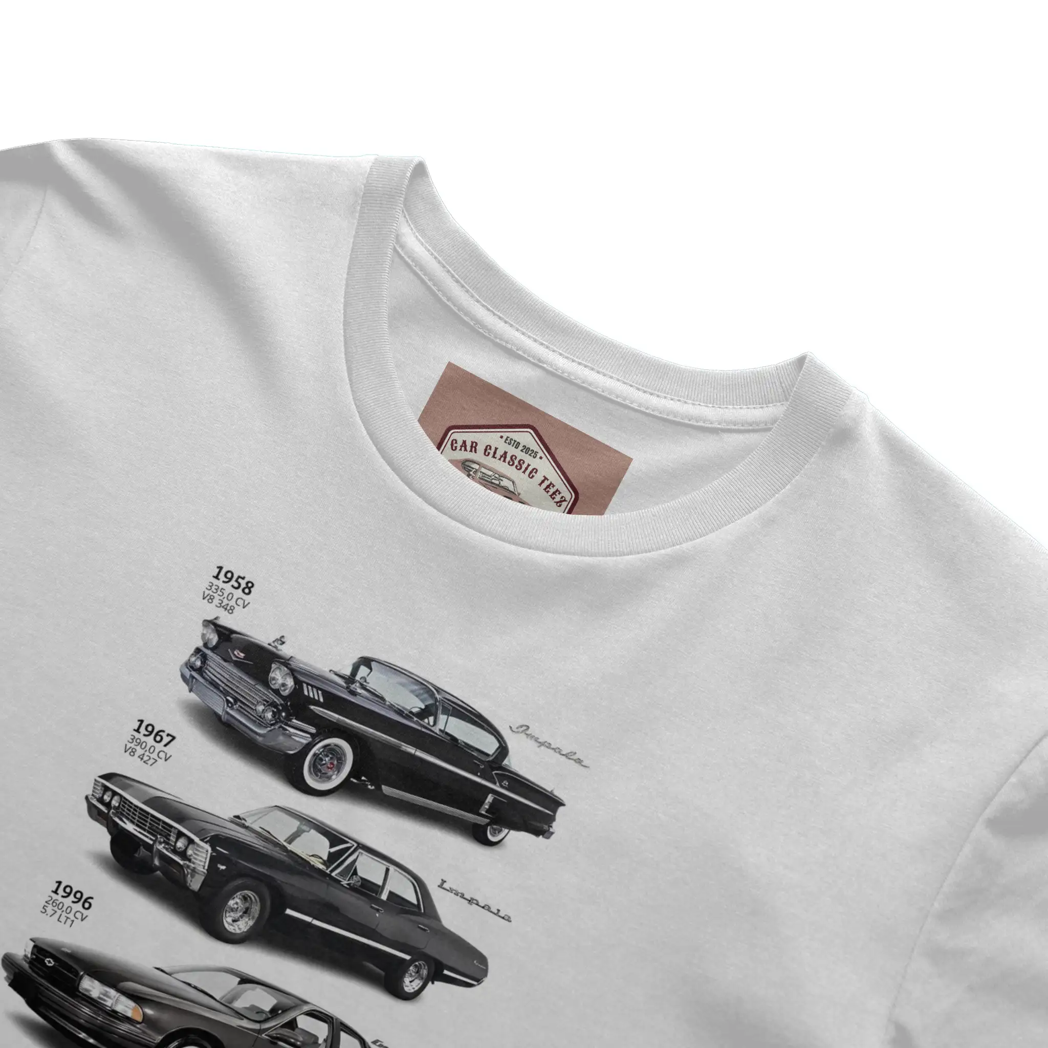 1958, 1967 and 1996 Chevy Impala&amp;#39;s White Tee 