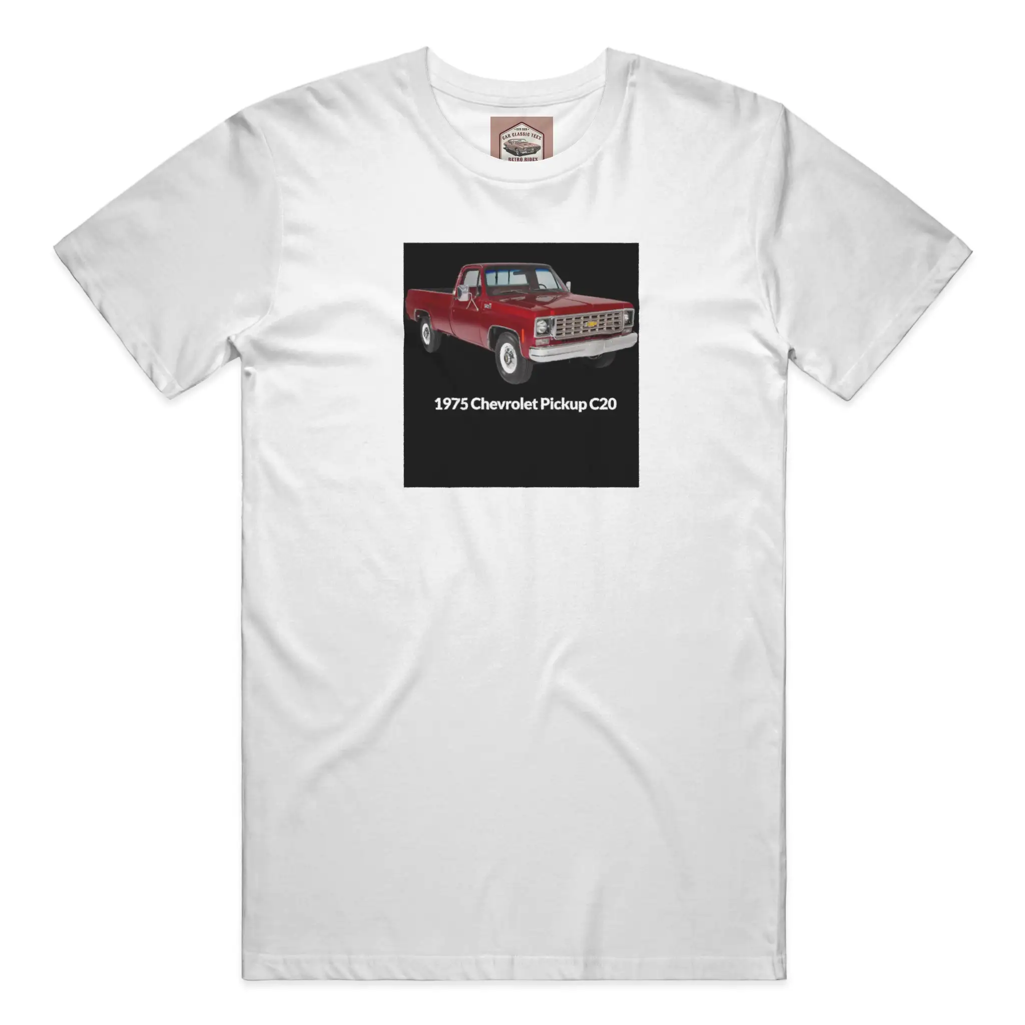 1975 C20 Truck White Tee, Black Background 