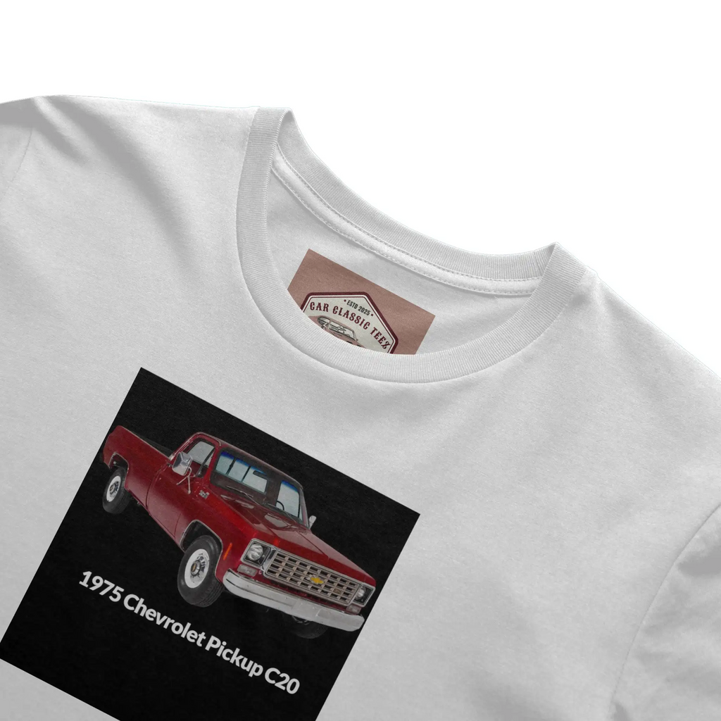 1975 C20 Truck White Tee, Black Background 