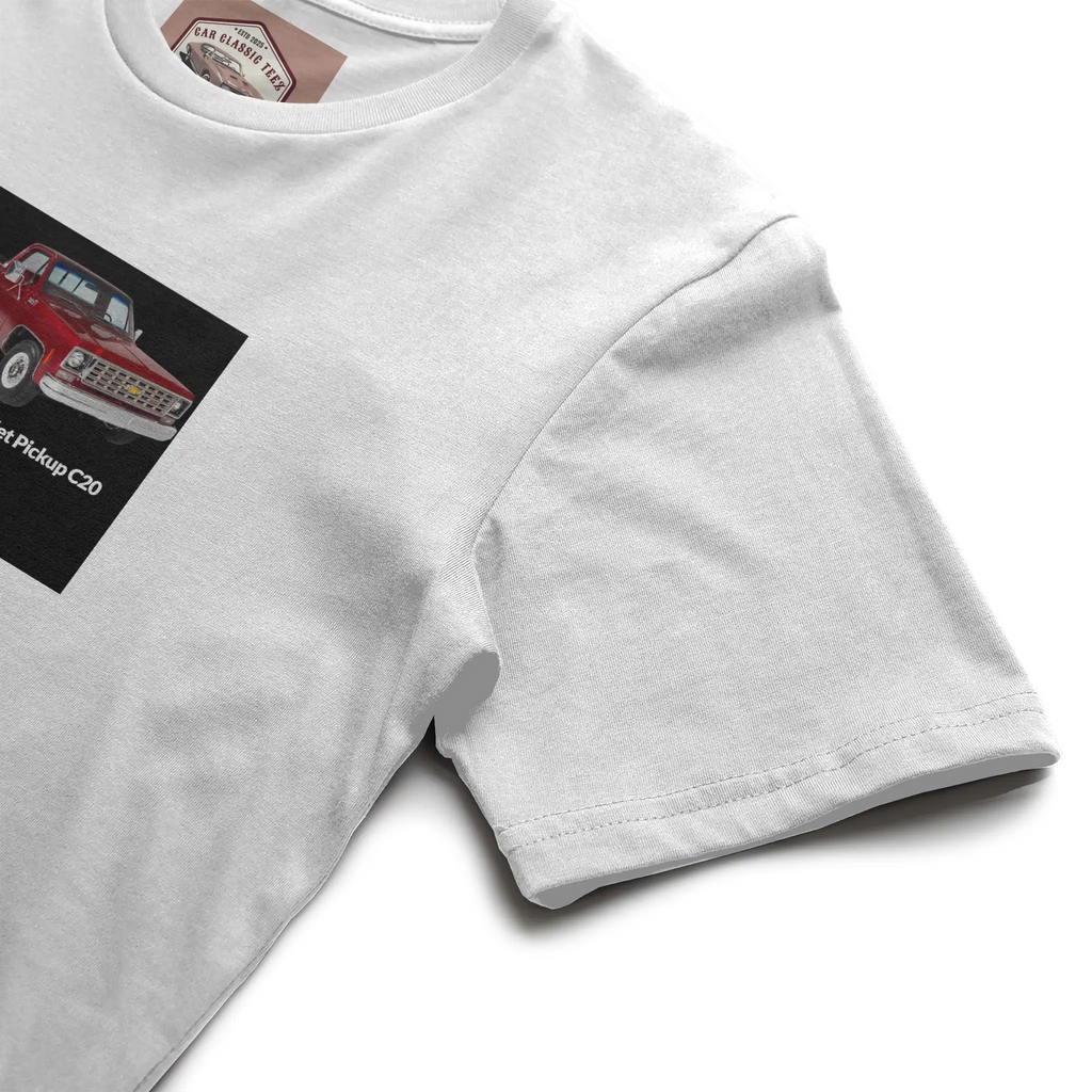 1975 C20 Truck White Tee, Black Background 