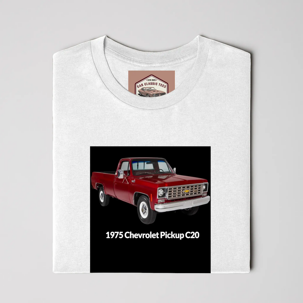 1975 C20 Truck White Tee, Black Background 