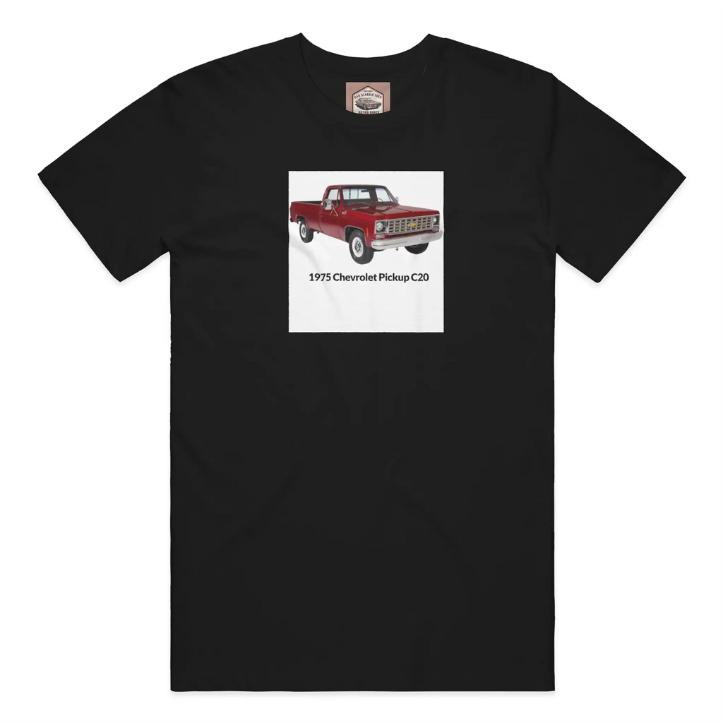 1975 C20 Truck Black Tee, White Background 