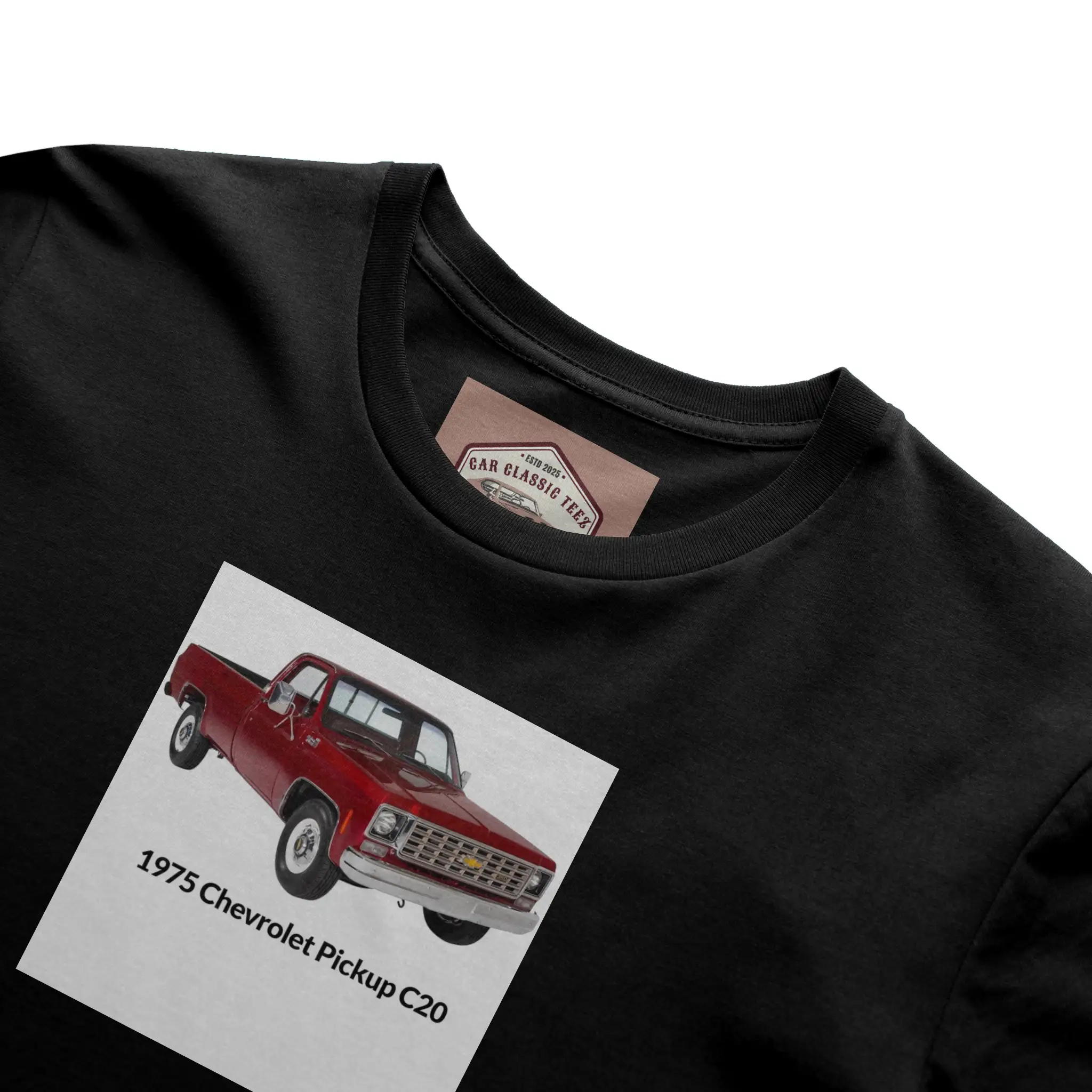 1975 C20 Truck Black Tee, White Background 