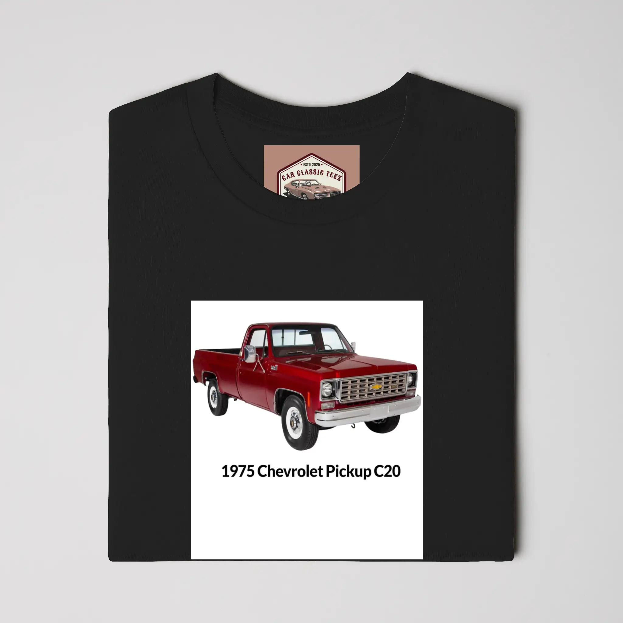 1975 C20 Truck Black Tee, White Background 