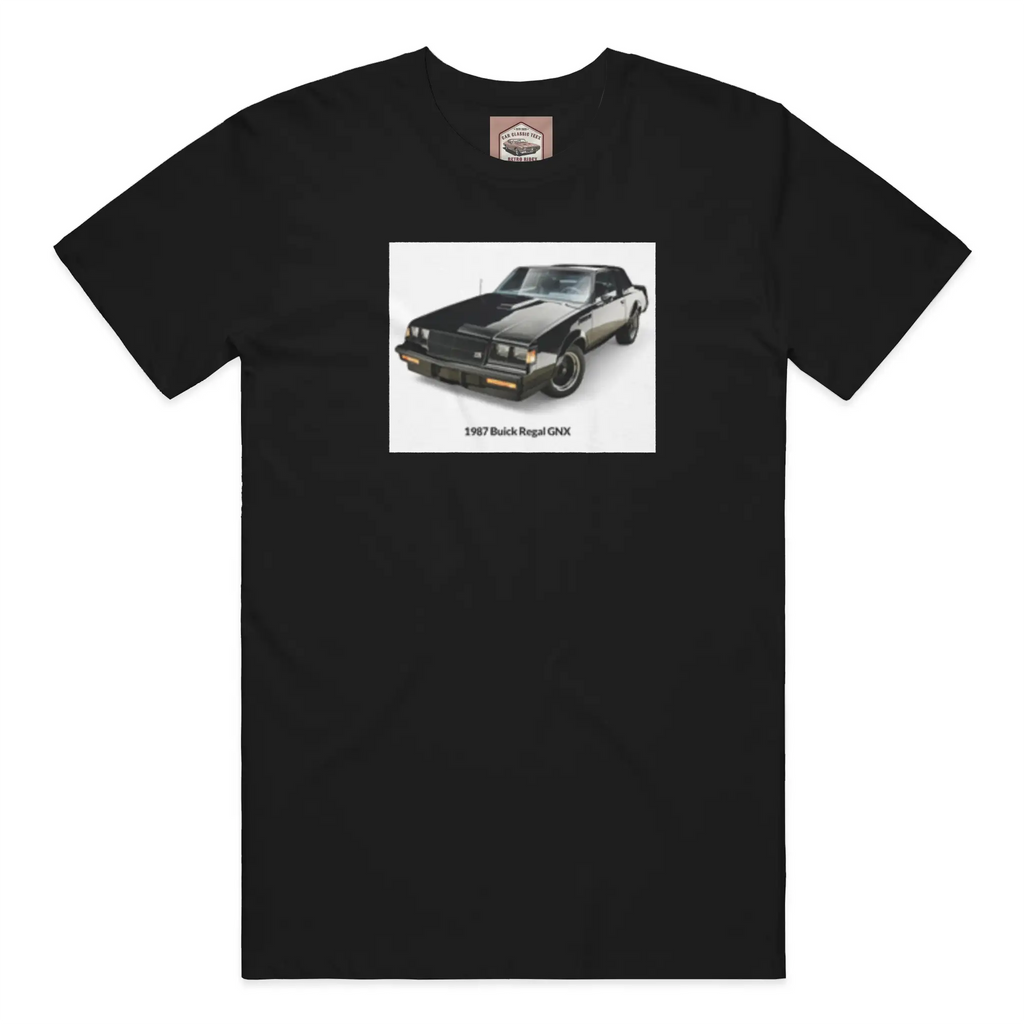 1987 Buick Regal GNX Black Tee, White Background  
