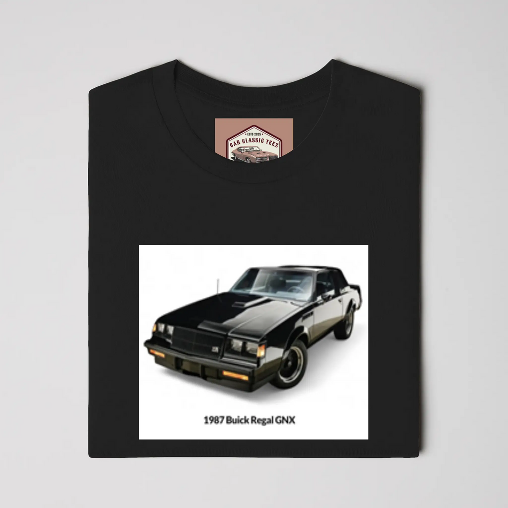 1987 Buick Regal GNX Black Tee, White Background  