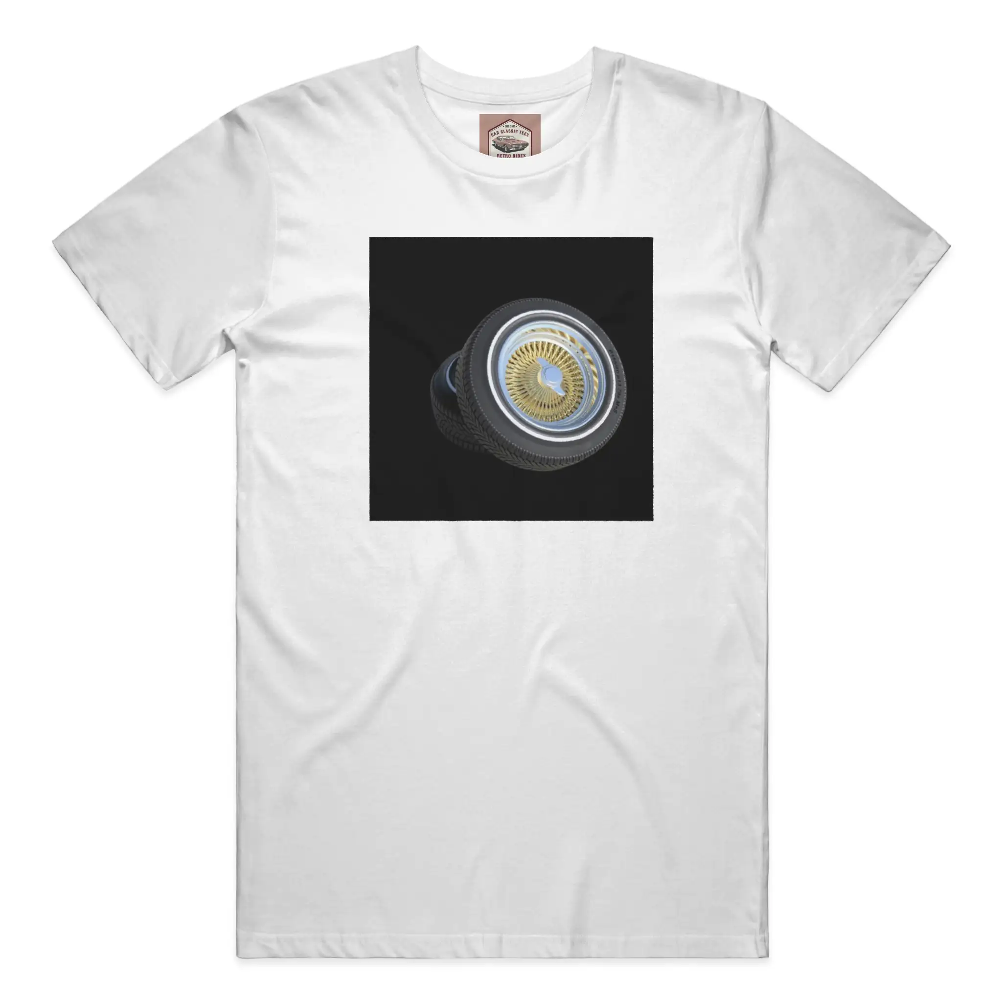 Gold Lowrider Wire Spoke 14 Inch Tires, White Tee,