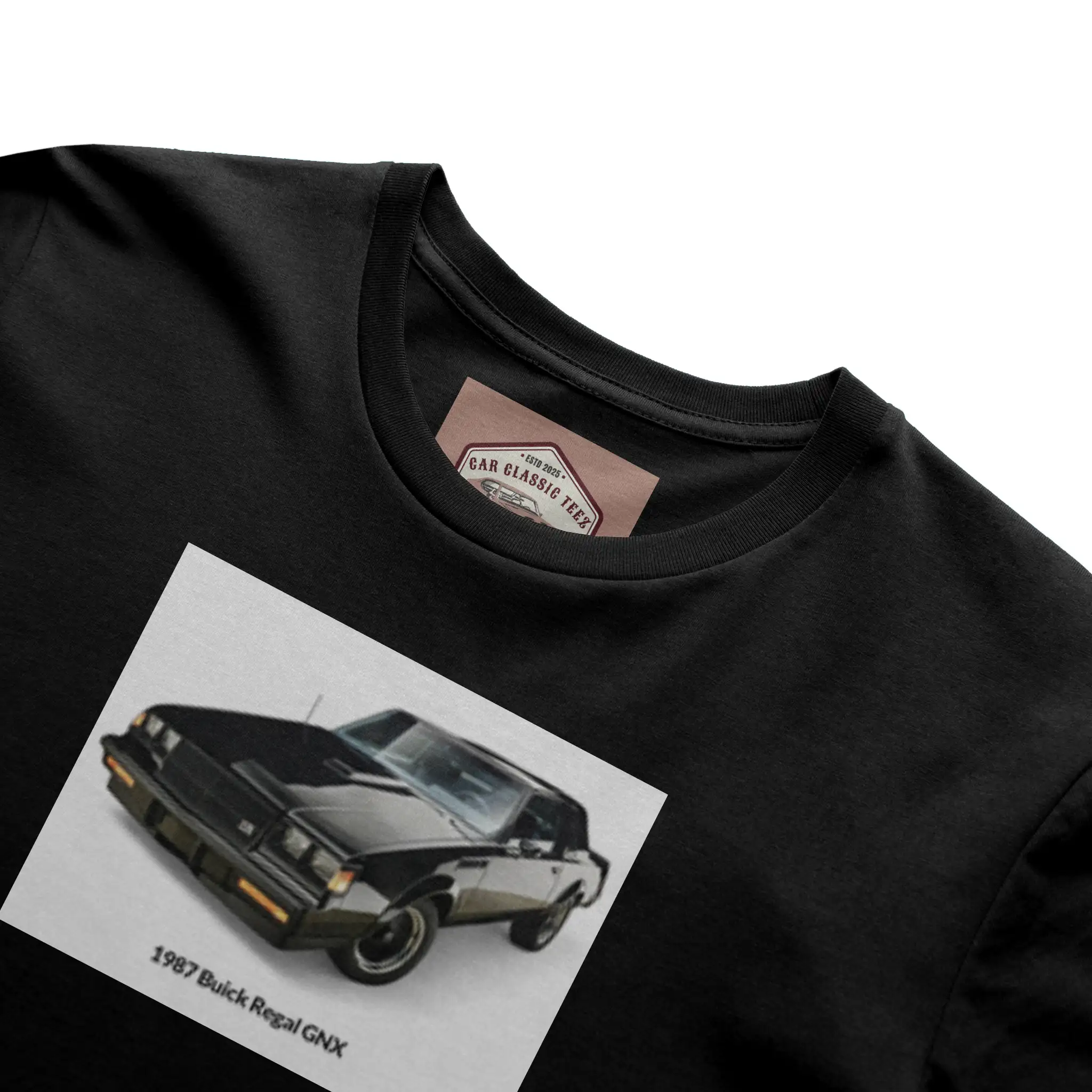 1987 Buick Regal GNX Black Tee, White Background