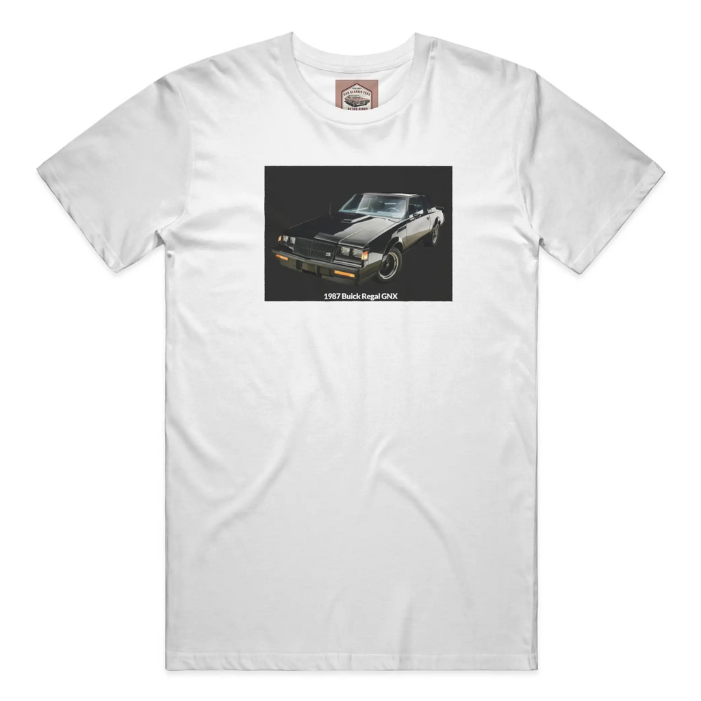 1987 Buick Regal GNX White Tee, Black Background