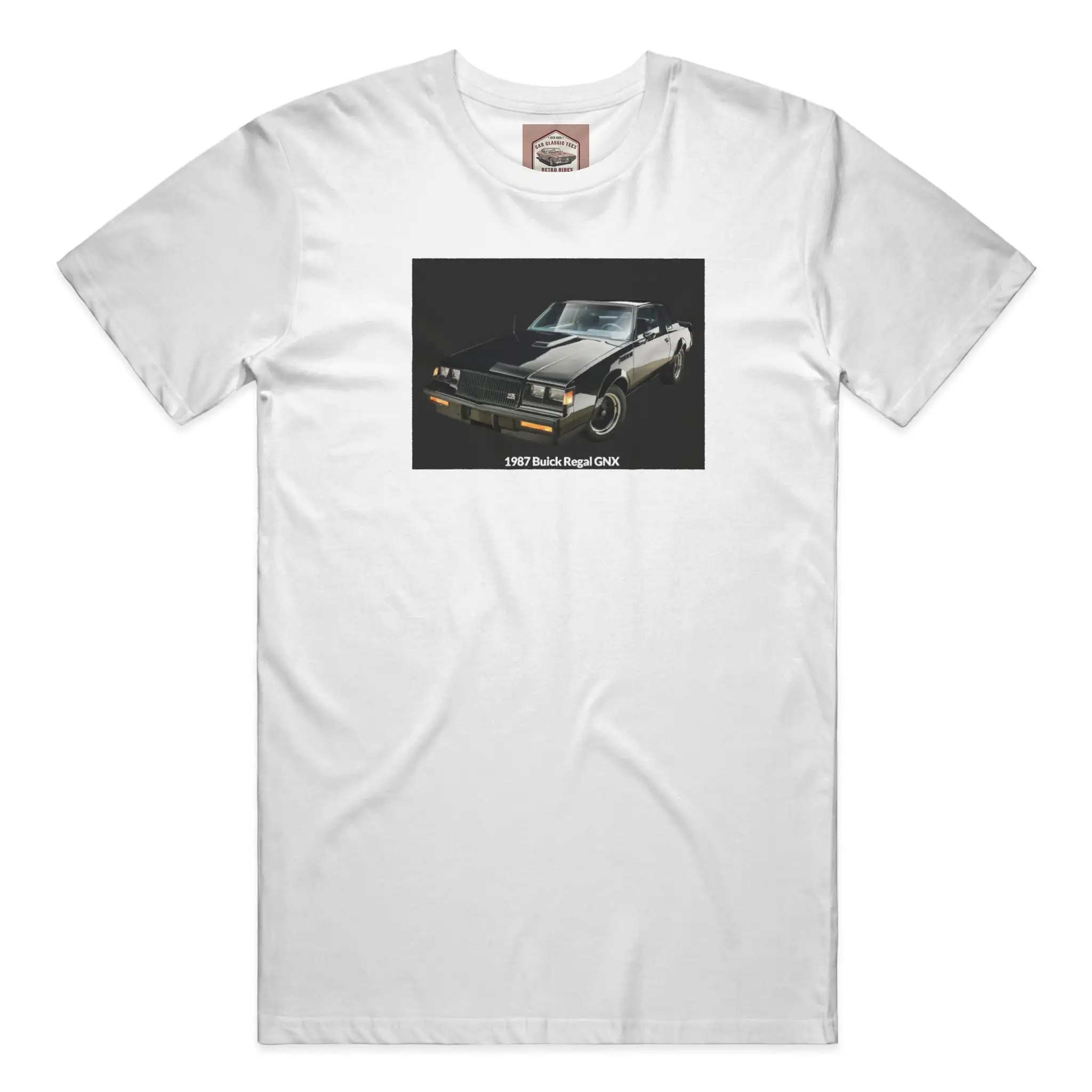 1987 Buick Regal GNX White Tee, Black Background