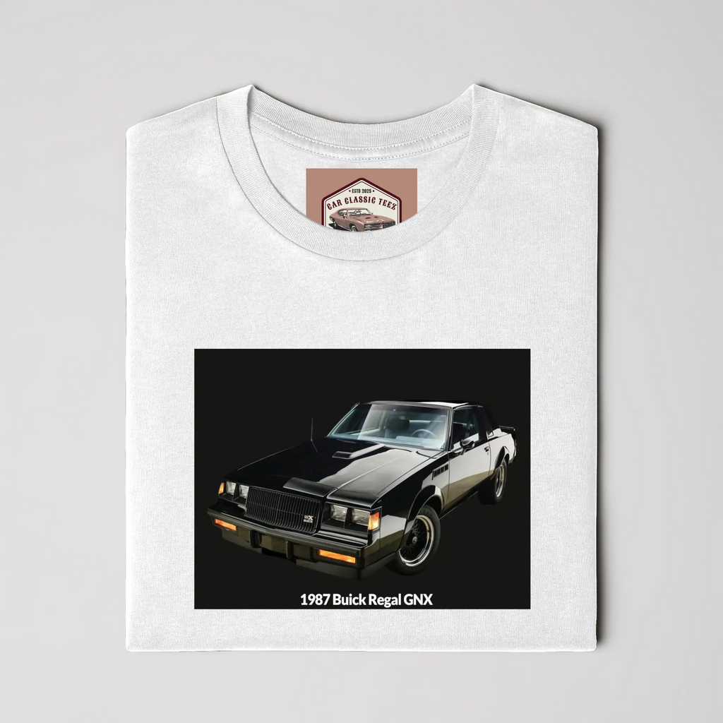 1987 Buick Regal GNX White Tee, Black Background
