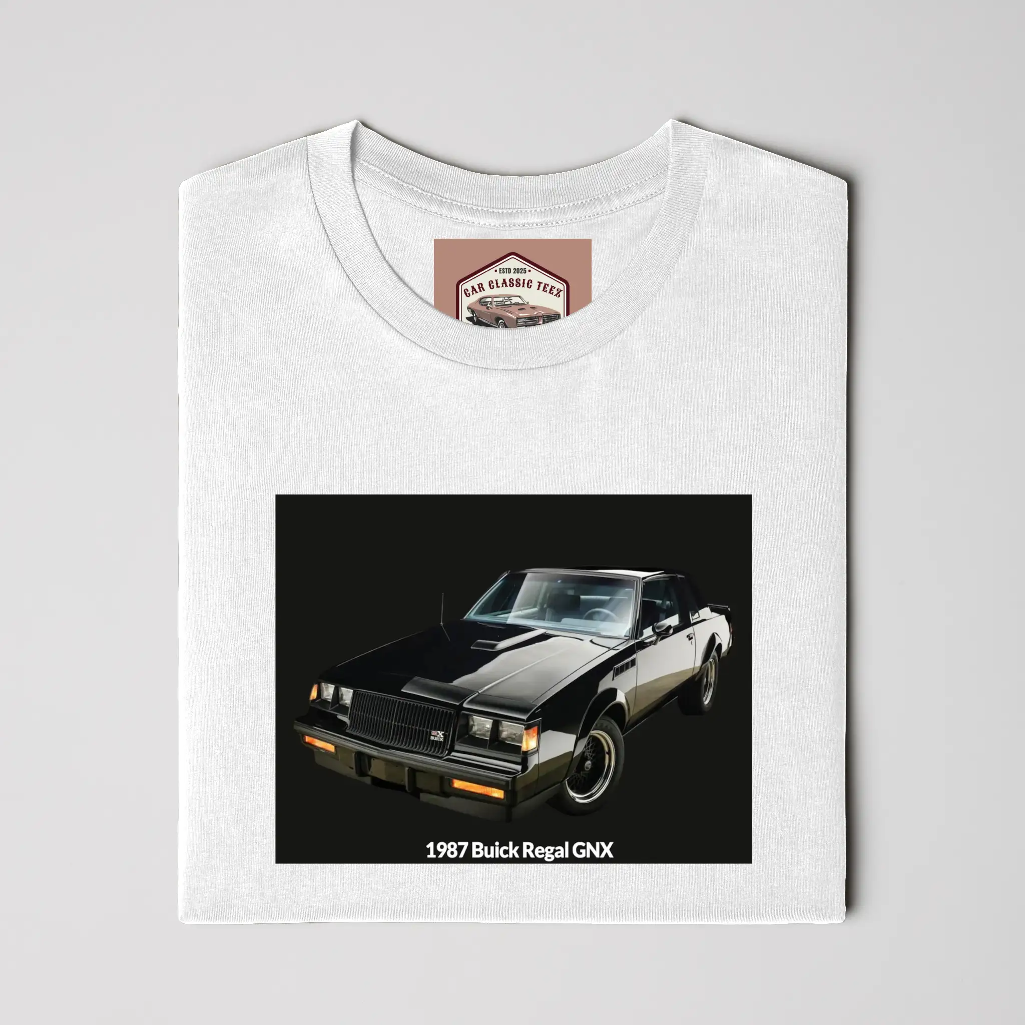 1987 Buick Regal GNX White Tee, Black Background
