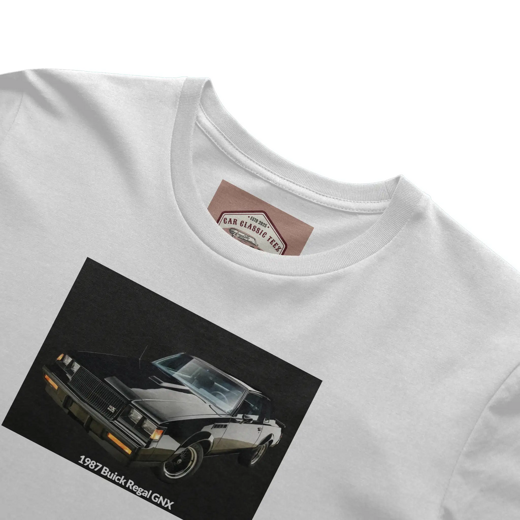 1987 Buick Regal GNX White Tee, Black Background