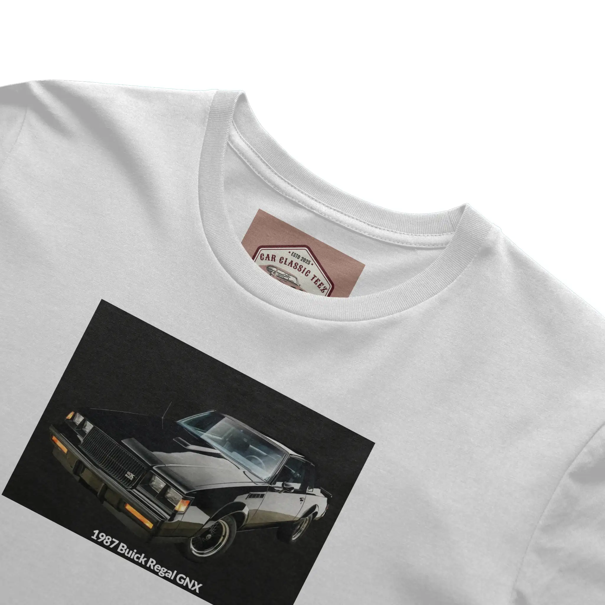 1987 Buick Regal GNX White Tee, Black Background